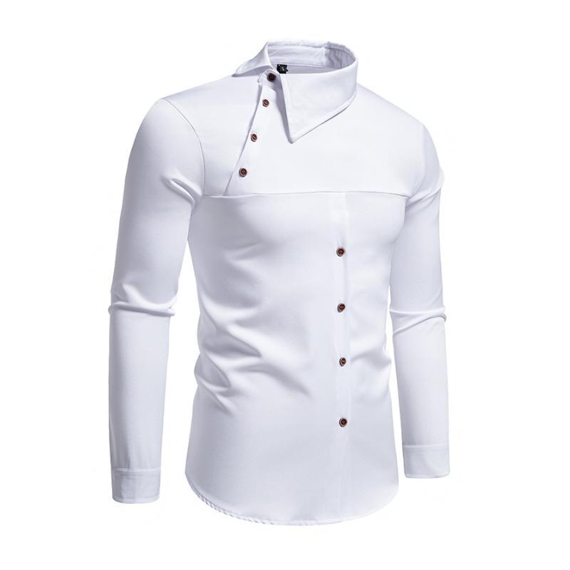 Men's Casual Lapel Slanted Placket Asymmetric Slim Fit Long Sleeve Shirt