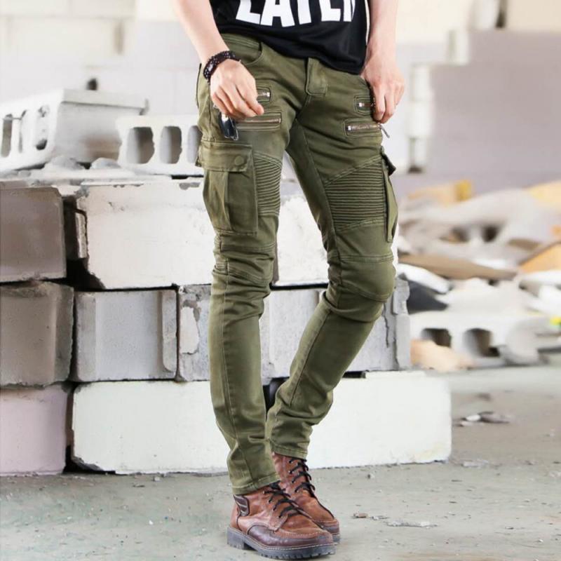 Men's Zipper Decor Multi-pocket Slim Jeans