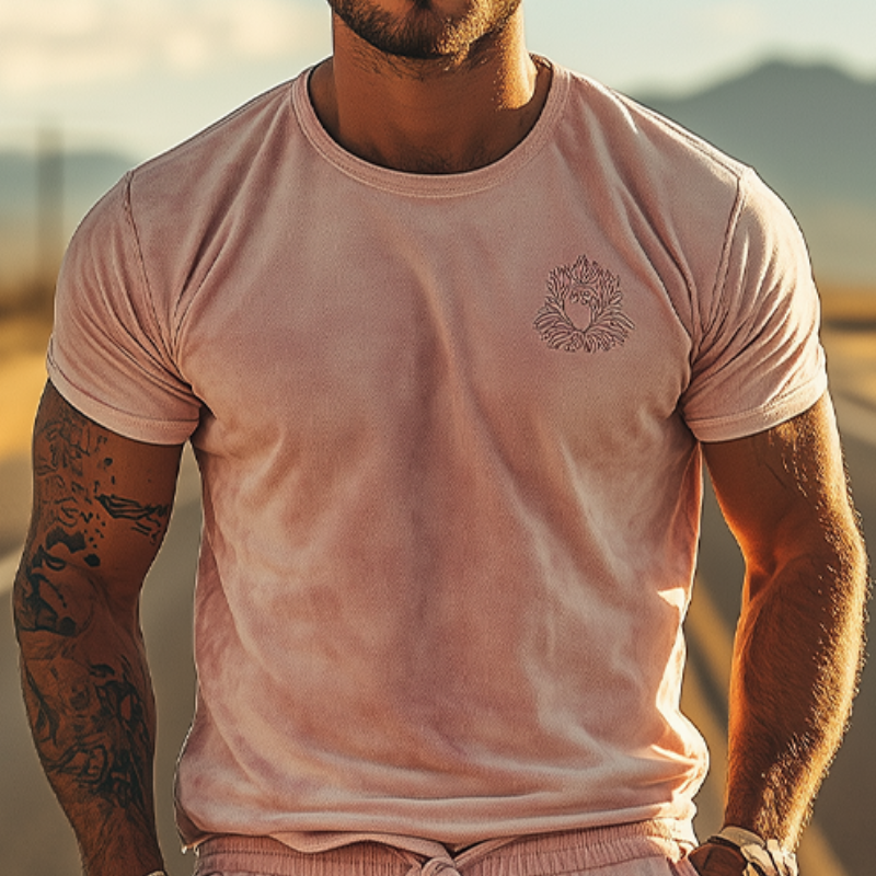 Conjunto de camiseta y pantalones cortos de manga corta de ante bordados, informal, ajustados, de moda de primavera para hombre