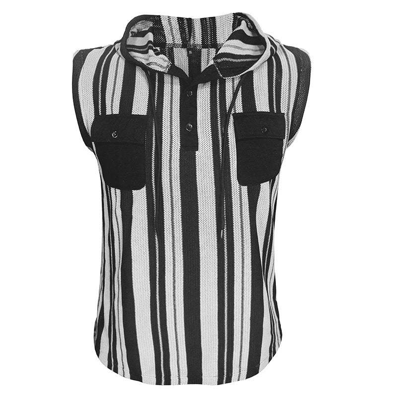 Camiseta sin mangas con capucha y rayas informales para hombre