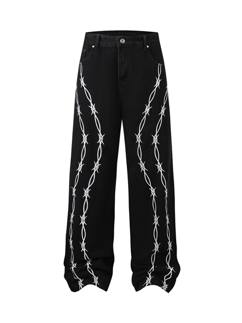 Thorn Embroidered Straight Jeans