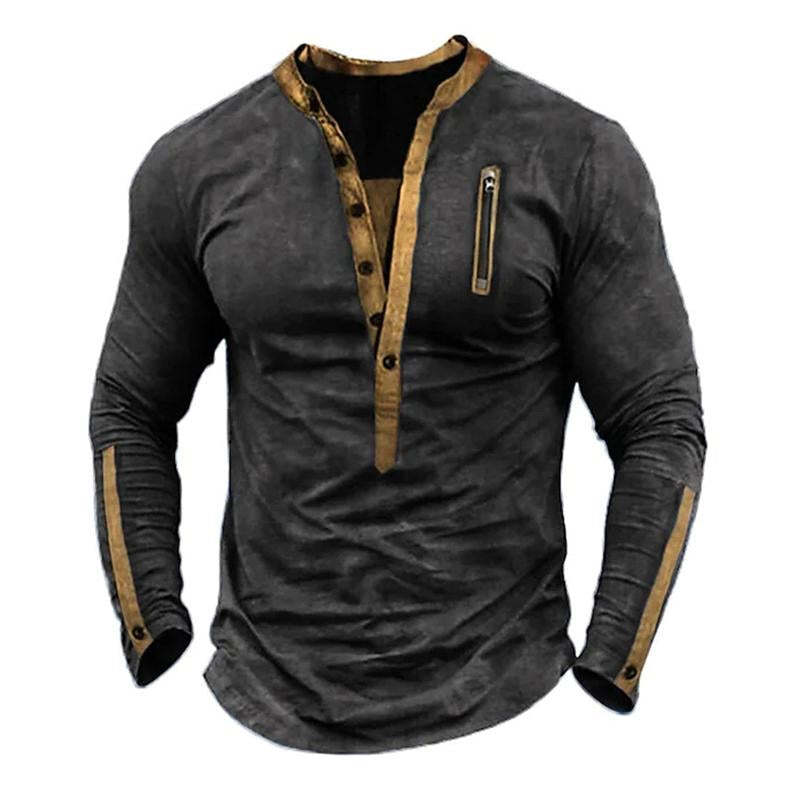 Men's Outdoor Tactical Zipper Henley Neck Long Sleeve T-Shirt