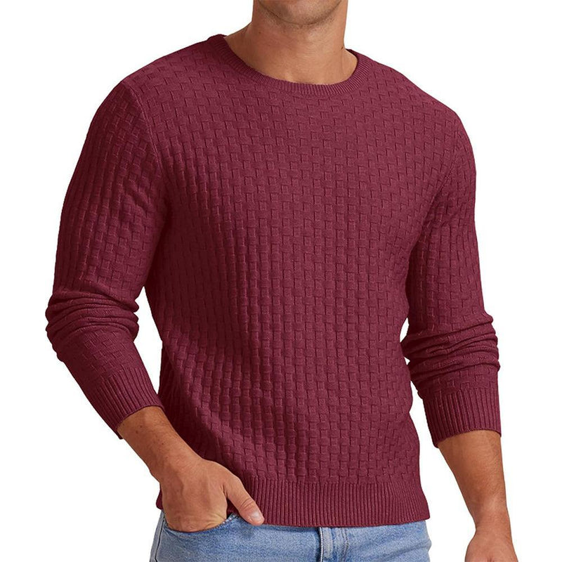 Herren-Strickpullover mit Waffelmuster und Rundhalsausschnitt