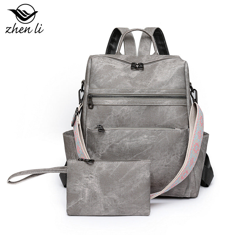 ZHENLI LIGHTWEIGHT WOMEN'S RETRO BACKPACK LARGE CAPACITY CASUAL TRAVEL DUAL PURPOSE SHOULDER BAG