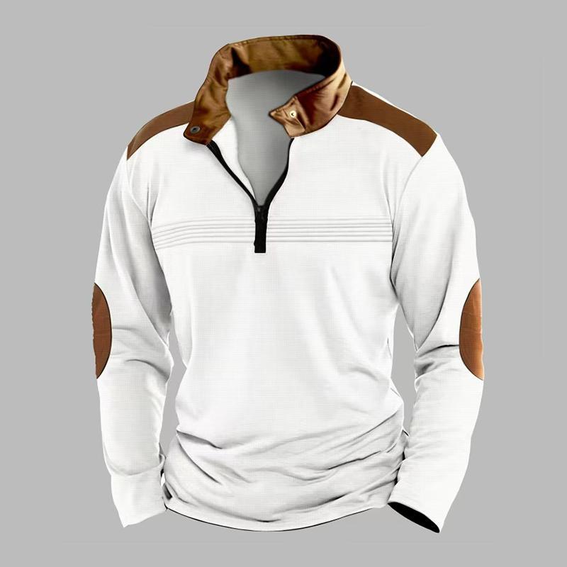 Men's Colorblock Zipper Stand Collar Long Sleeve Casual Sweatshirt