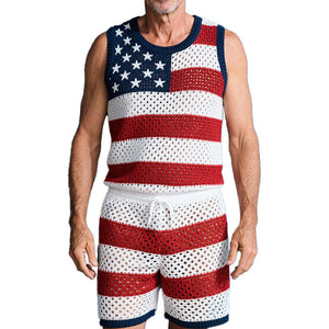 Men's Spring Fashion Woven Casual Sports Sleeveless Shorts Set