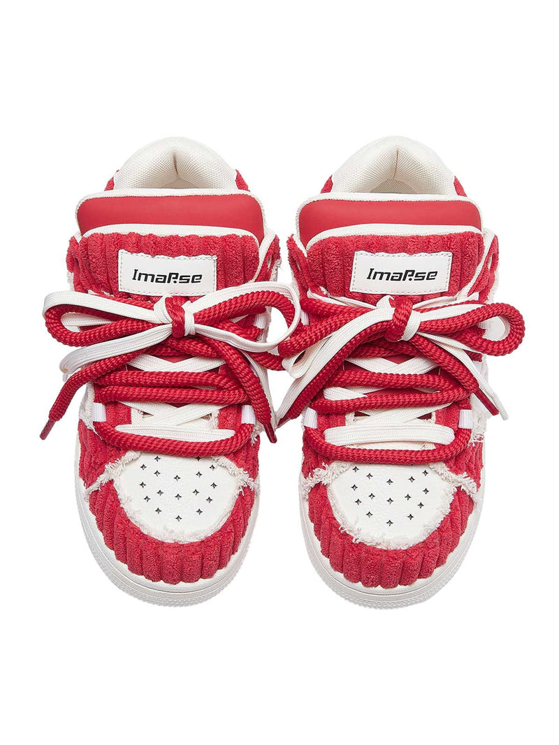 Red Contrast Color Button Decorated Sneakers