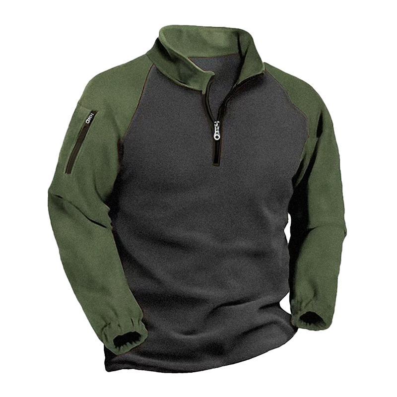 Men's Outdoor Plush Warm Colorblock Stand Collar Long Sleeve Sweatshirt