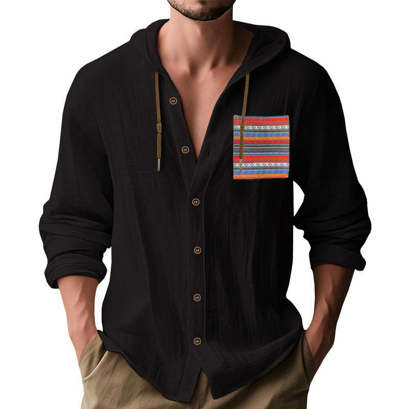 Men's Contrast Panel Cotton Long Sleeve Hoodie MTA0165D1X