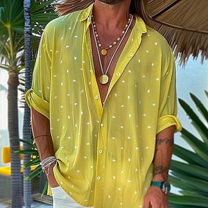 Camisa informal de manga larga con solapa de gasa y estampado de lunares para hombre