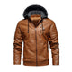Men's Vintage Hooded Fleece Warm Zip-Up Slim Fit Leather Jacket 54049615M