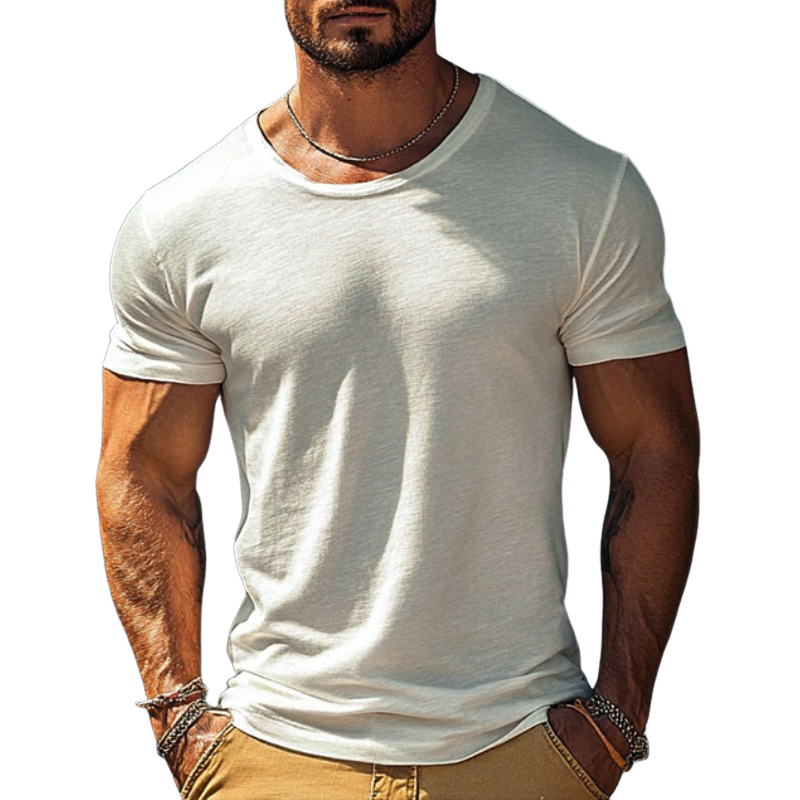 Camiseta informal de algodón de manga corta y cuello redondo para hombre