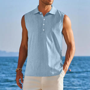 Men's Solid Color Lapel Pullover Tank Tops