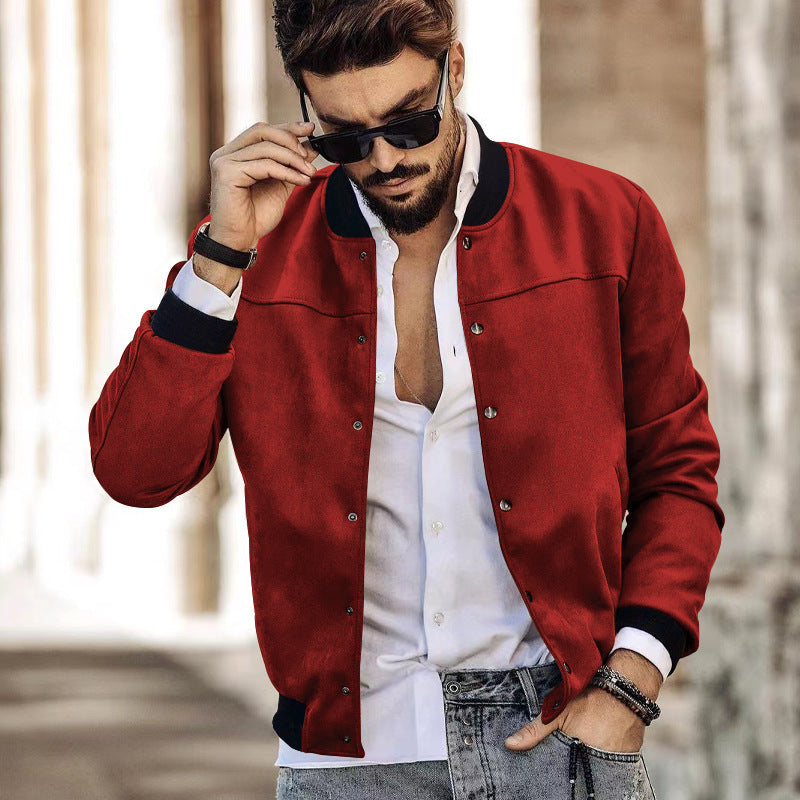 SUEDE COLLAR MEN'S BASEBALL JACKET CASUAL TRENDY BRAND AMERICAN JACKET