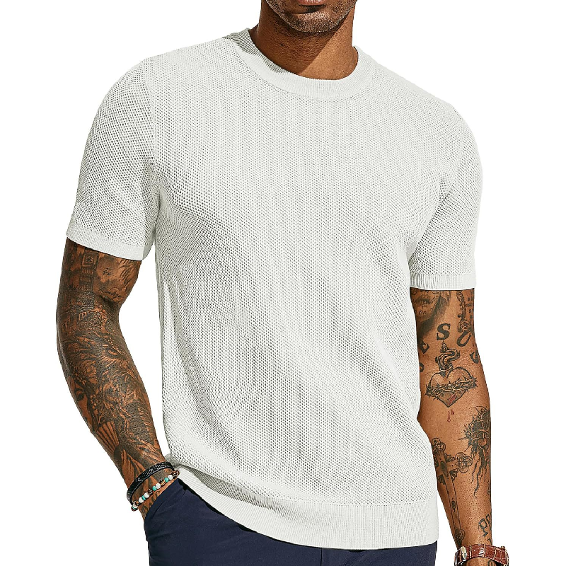 Camiseta informal de punto holgado con cuello redondo y manga corta para hombre