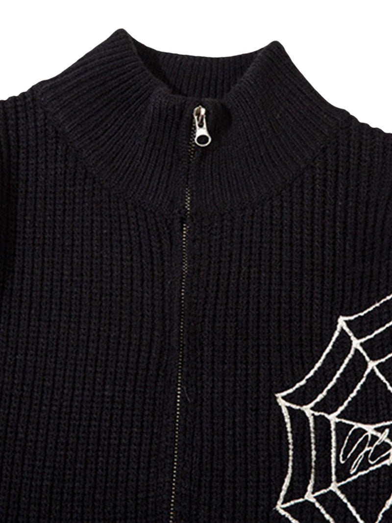 Spider Zip Up Cardigan Sweater