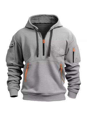 SUDADERA DEPORTIVA CASUAL CON CAPUCHA Y CREMALLERA CON BOLSILLO EN EL BRAZO PARA HOMBRE