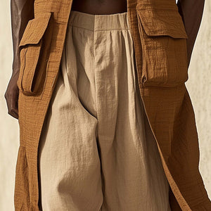 Lange ärmellose Leinenweste im Western-Vintage-Stil für Herren