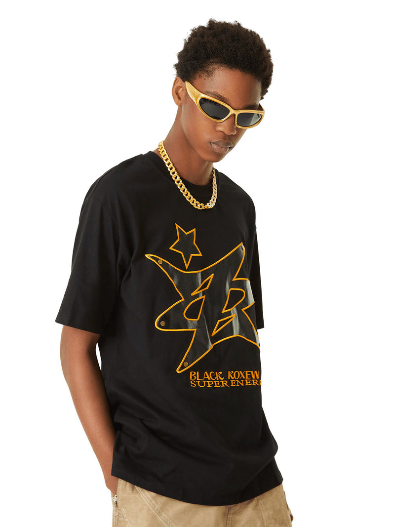 Leather Studded Creative Star Street Rap T-shirt