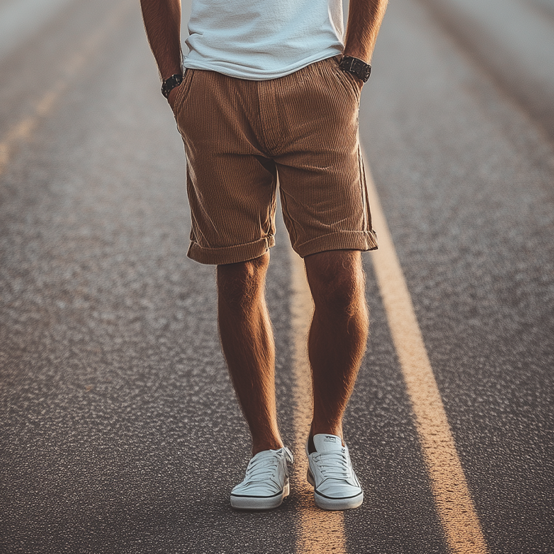 Men's Classic Casual Fashion Elastic Waist Corduroy Shorts