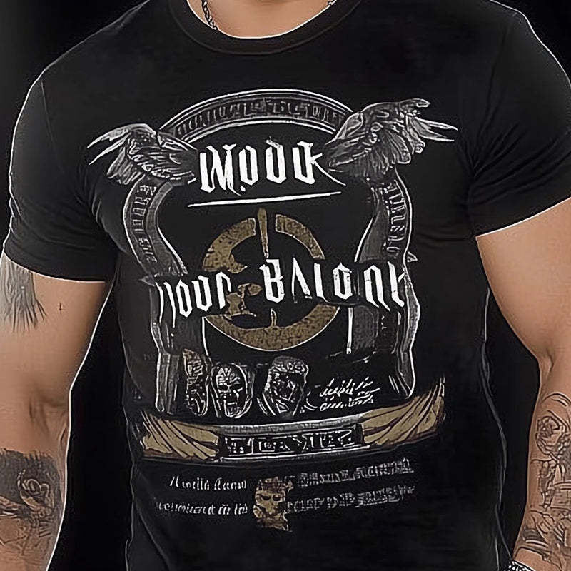 Camiseta de manga corta negra con estampado vintage y corte entallado para hombre