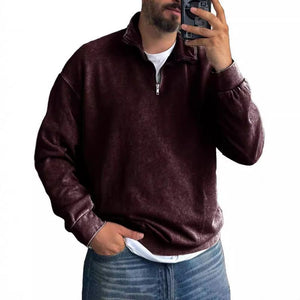 Men's Solid Color Lapel Zipper Sweatshirt
