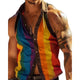 Men's Rainbow Striped Patchwork Lapel Sleeveless Slim Fit Shirt