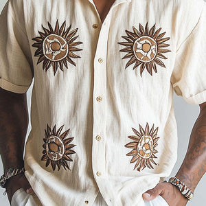 Men's Spring Fashion Sun Embroidery Short Sleeve Shirt