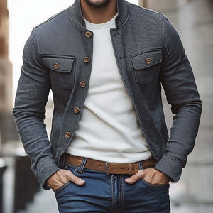 Men's Spring/Autumn Dark Gray Twill Button Jacket