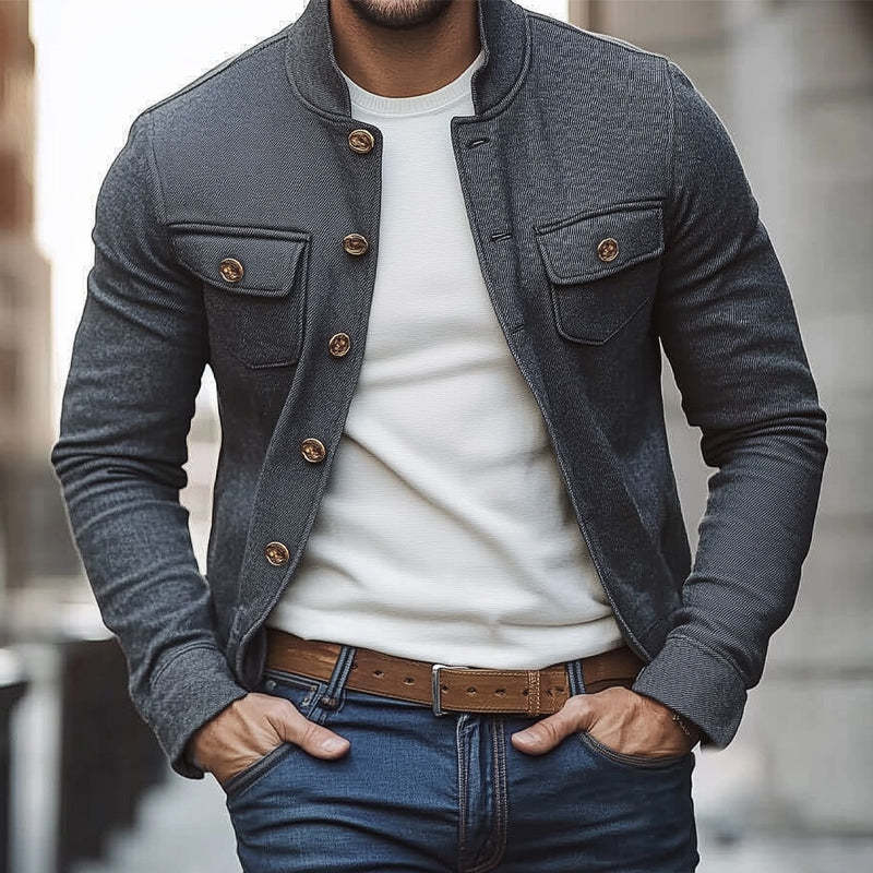 Men's Spring/Autumn Dark Gray Twill Button Jacket MTA2020C2U