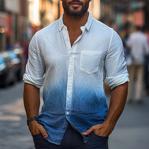 Men's Skin-friendly Blue Gradient Tie-Dye Cotton Casual Shirt