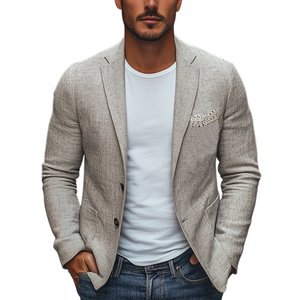 Blazer de algodón y lino con bolsillos y encaje personalizado para hombre, nuevo estilo de primavera