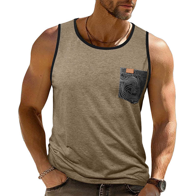 Men's Contrast Color Crew Neck Tank Top