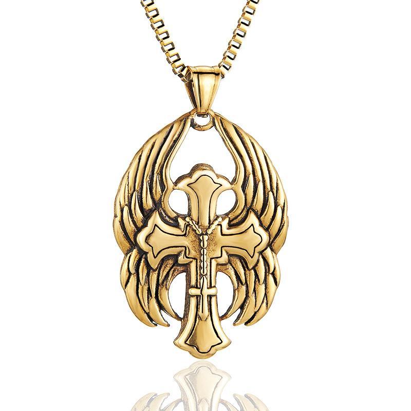 Vintage Casual Cross Wings Necklace