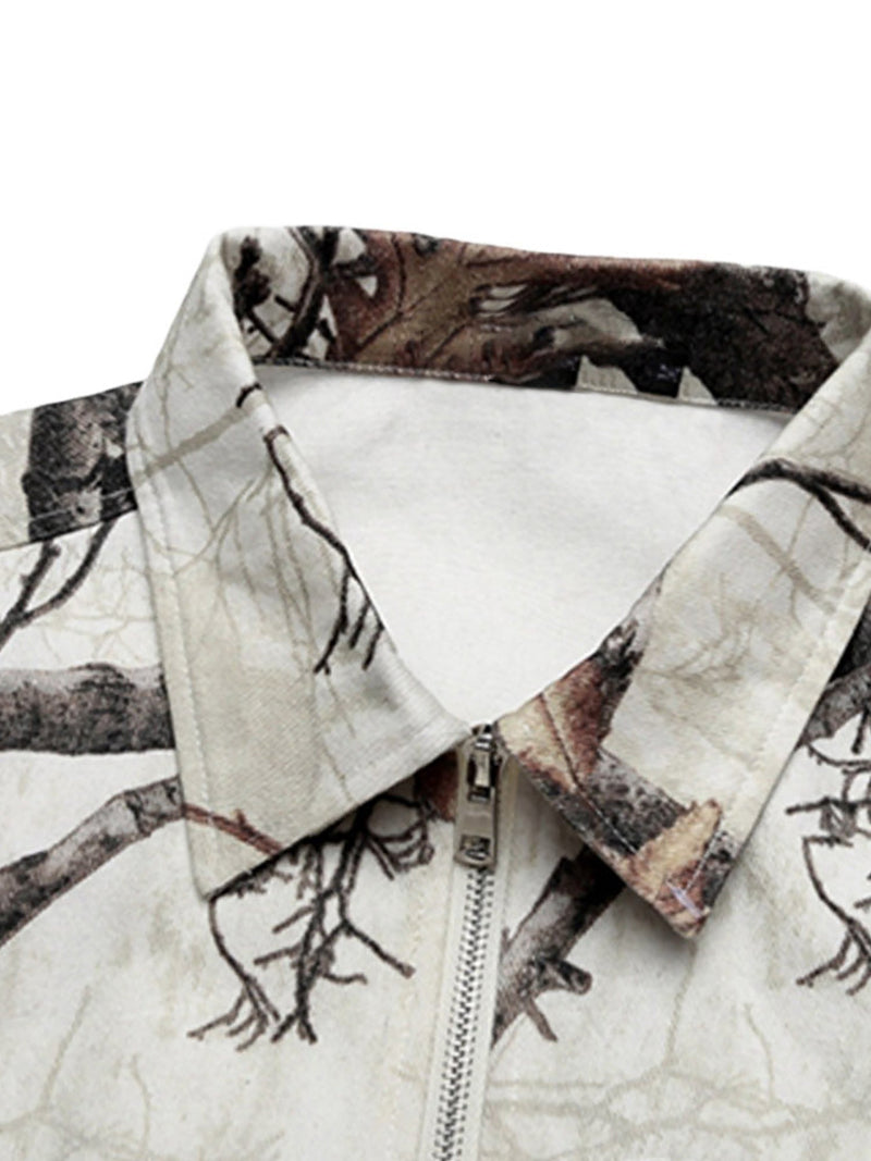 Retro Branches & Fallen Leaves Print Workwear Set