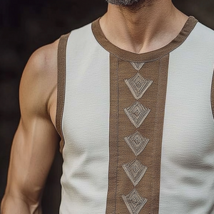 Men's Retro Casual Stitching Ethnic Style Printed Tank Top