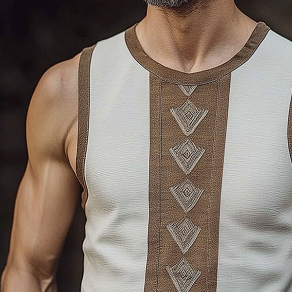 Camiseta sin mangas con estampado étnico y costuras informales retro para hombre