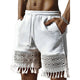 Herren-Patchwork-Shorts aus Baumwolle und Leinen mit Spitze