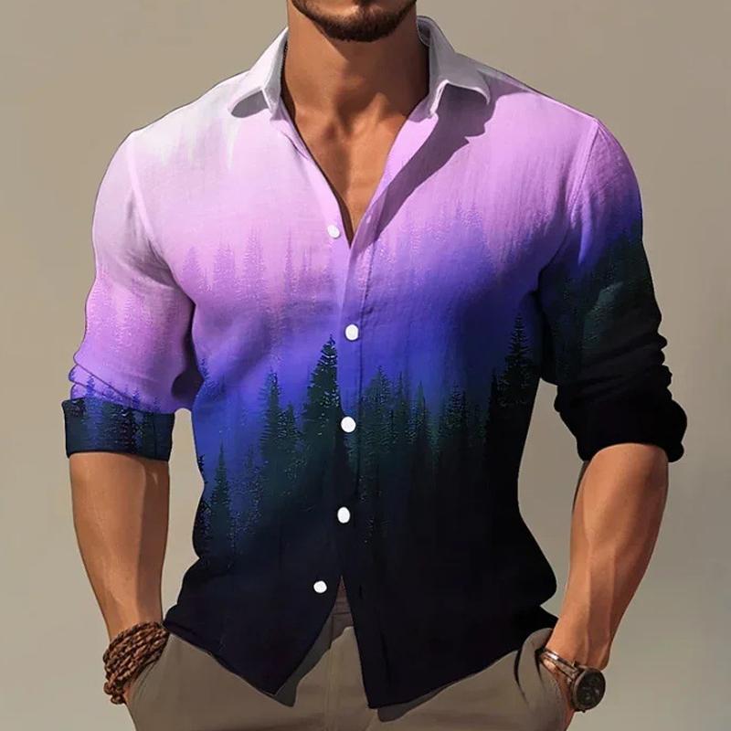 Men's Gradient Long Sleeve Lapel Shirt