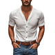 Men's Casual Cotton V-Neck Single-Breasted Slim Fit Short Sleeve Shirt