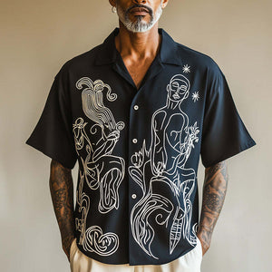 Camisa de manga corta con estampado abstracto de Picasso para hombre