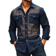 Men's Retro Casual Solid Color Mesh Fabric Splicing Lapel Long Sleeve Shirt