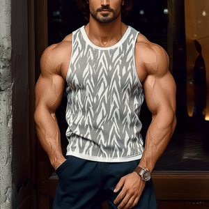 Men's Casual Round Neck Slim Fit Jacquard Knitted Tank Top