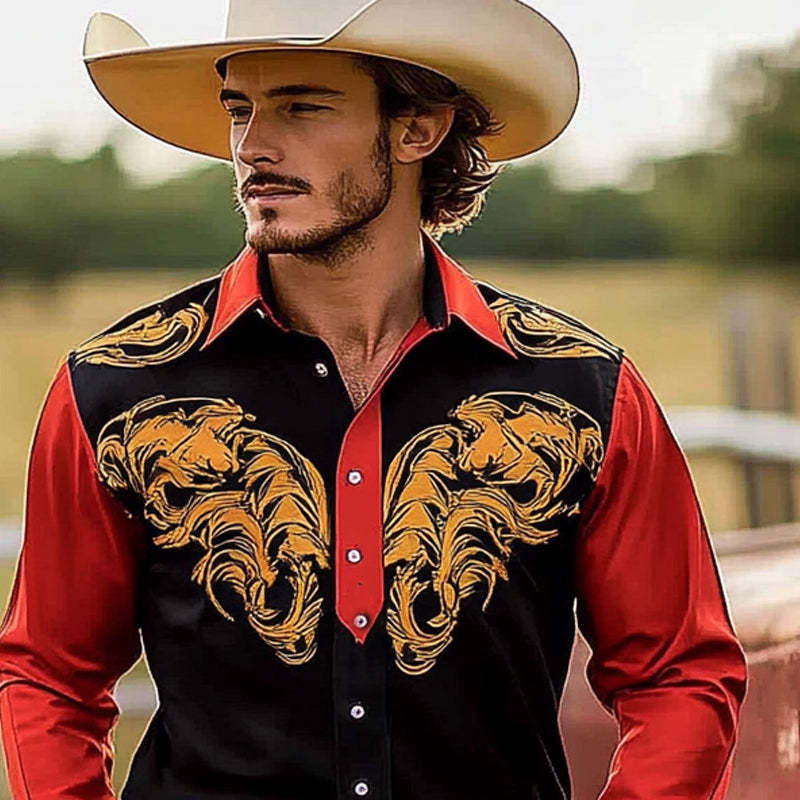 Men's Contrast Print Long Sleeve Shirt