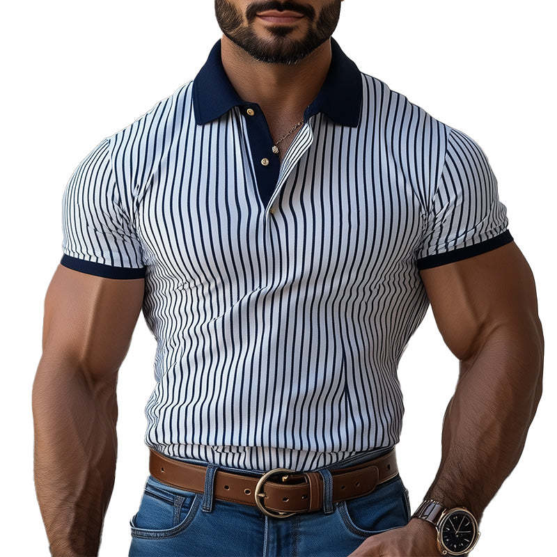 Men's Vertical Striped Slim Fit Short-Sleeved Polo Shirt MTA2123C7P