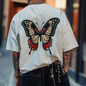 Men's Butterfly Embroidered Round Neck Short Sleeve T-Shirt