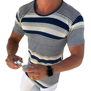 Men's Spring And Summer Casual Horizontal Stripe Knit Short Sleeve T-Shirt