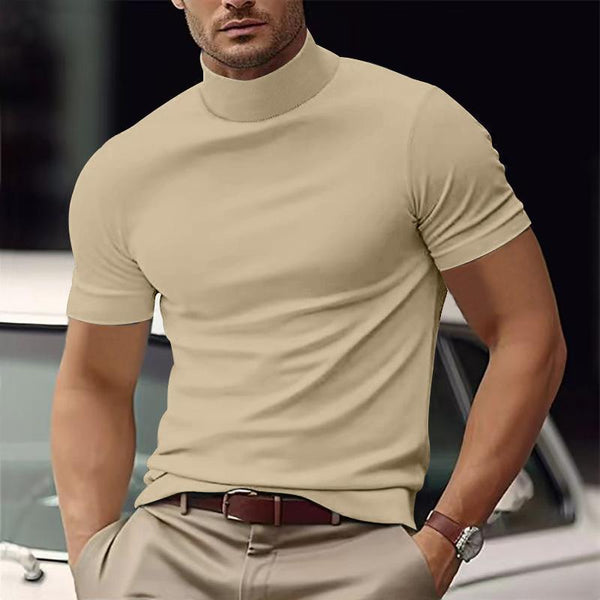Camiseta de manga corta ajustada con cuello alto y color liso para hombre