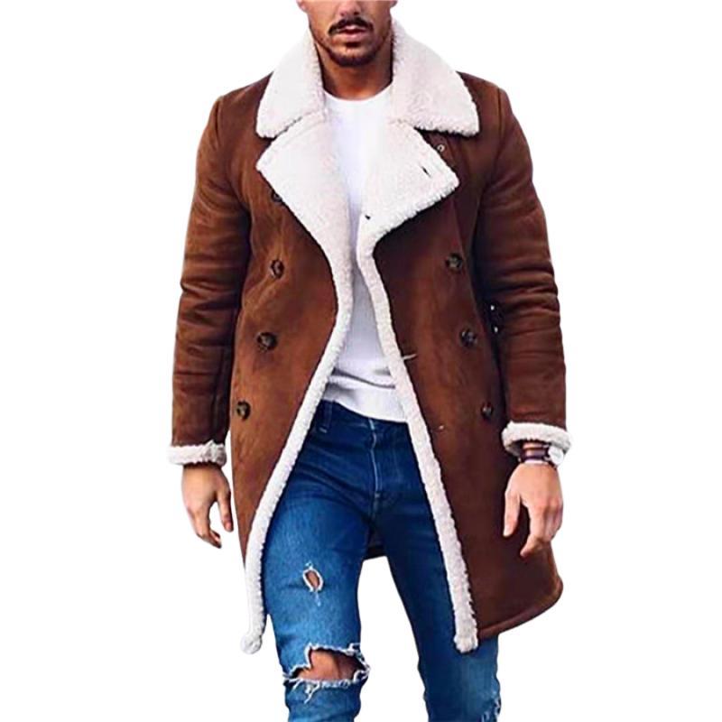 Herren Vintage Wildleder Polar Fleece Warmer Zweireiher Mantel mit Revers
