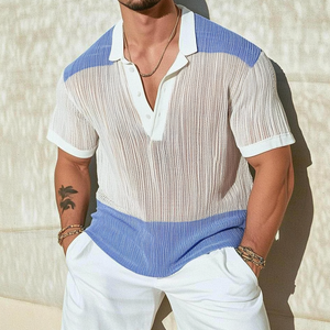 Polo informal de manga corta de punto sencillo con solapa en contraste para hombre